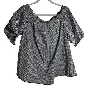 Lane Bryant Black & White Gingham Off the Shoulder Short Sleeve Top Size 18/20